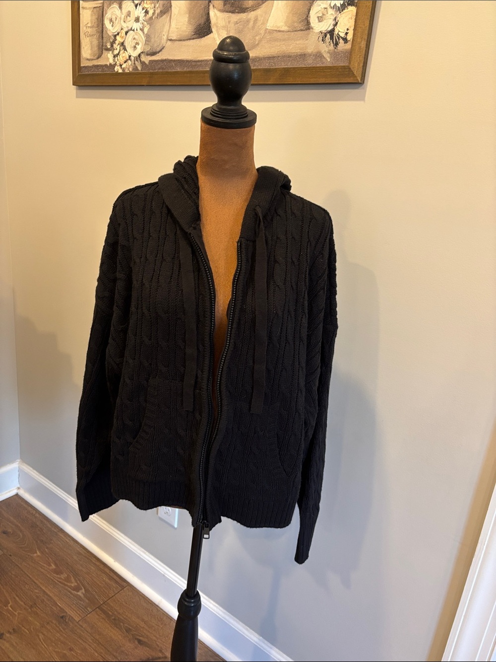 No Boundaries Black Cable Knit Sweater w/ hood